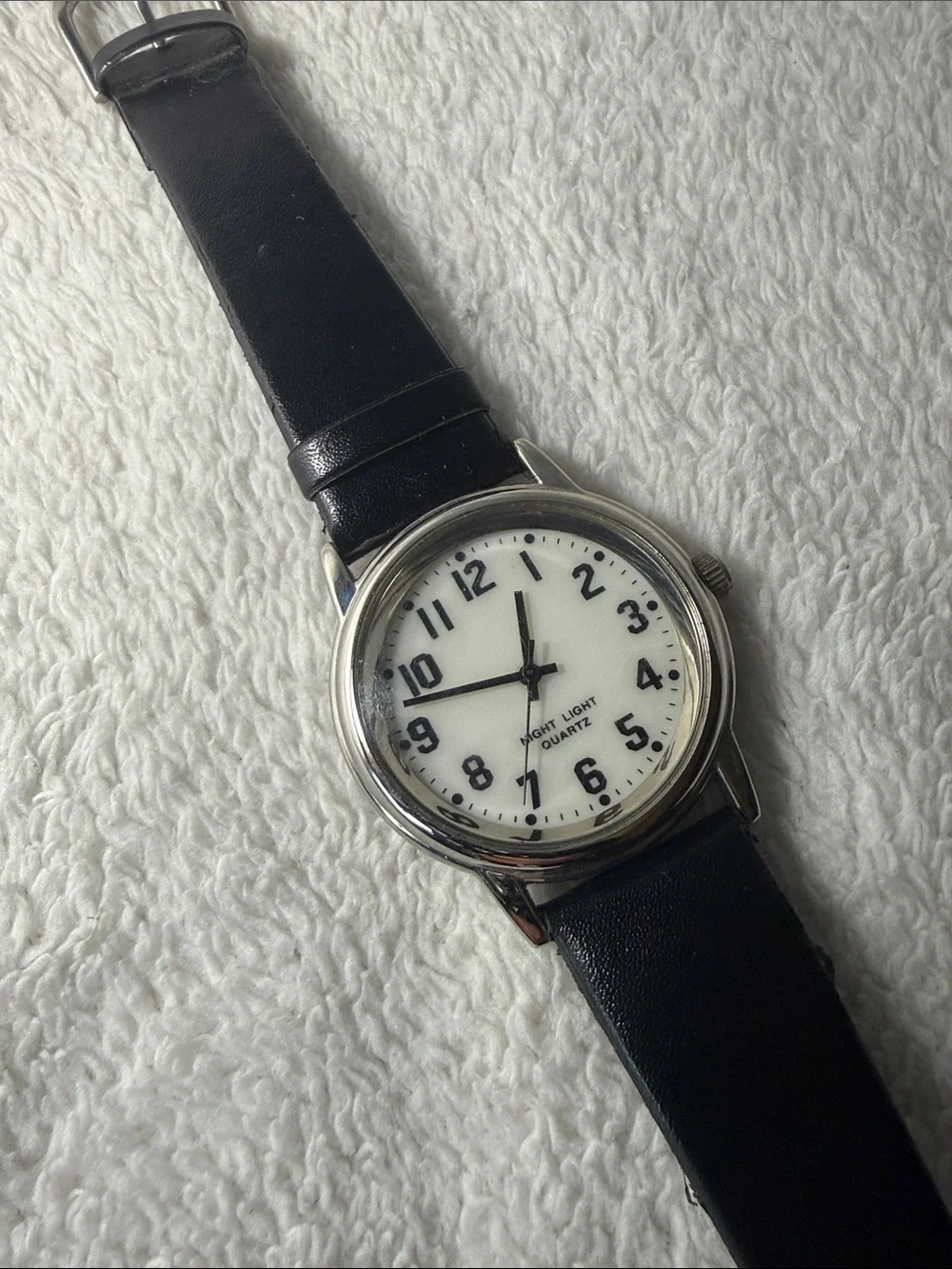 Men’s Black Leather Watch with Silver Case
